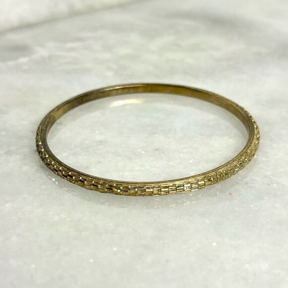 Zara 3" Yellow Gold Toned Textured Bangle Bracelet - Picture 1 of 4